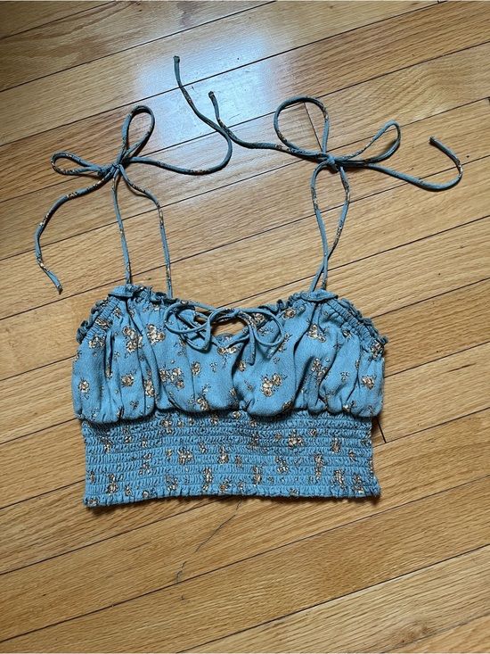 Garage Tops - Blue Floral Smocked Tie-Strap Crop Top
